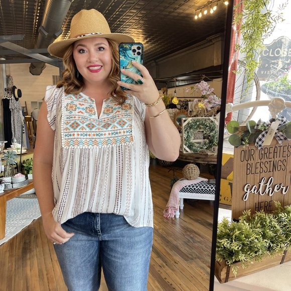 Together Forever Aztec Embroidered Plus Size Blous - Picture 2 of 2